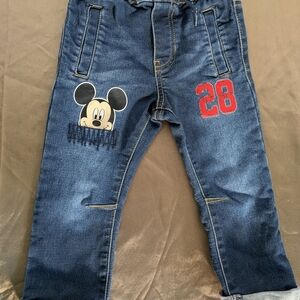 Disney Toddler Denim Joggers with '28' Patch and Mickey Graphic  size 12-18 mths